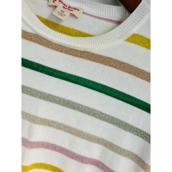 Brooks Brothers Cotton Crewneck White Gold Green Stripes Long Sleeve Size XSmall - Picture 6 of 10